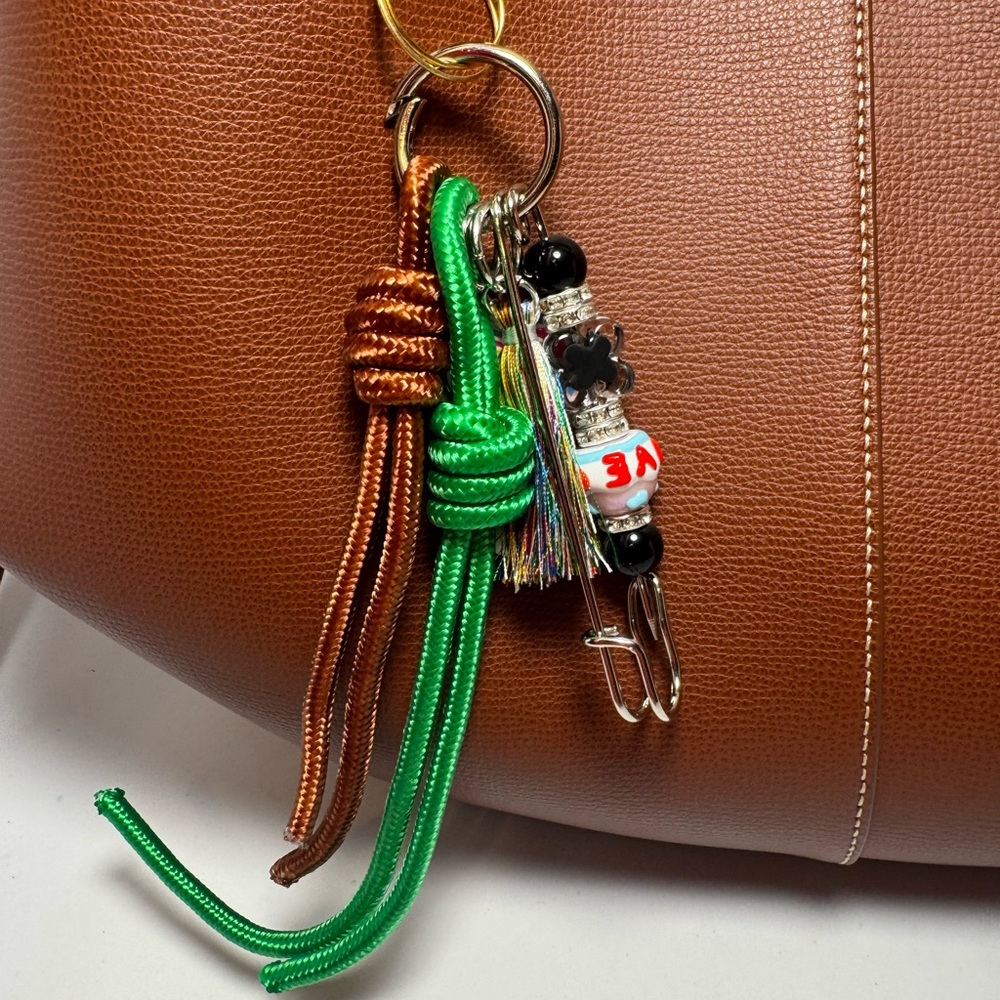 Boho Beaded LOVE Heart Bag Charm | Colorful Beads, Tassel & Rope Details - Picture 7 of 14